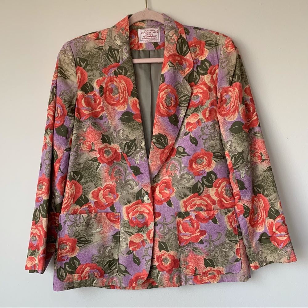 Pendleton Country Sophisticates Vintage Floral Blazer Size 6 Petite